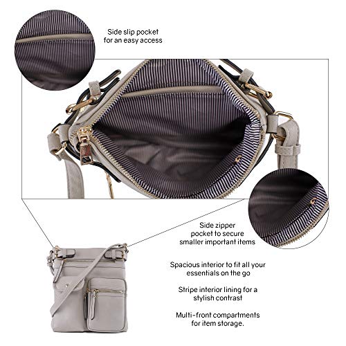 SG SUGU Katie Lightweight Medium Crossbody Bag Shoulder Bag with Multi Pocket for Women - color: Gray