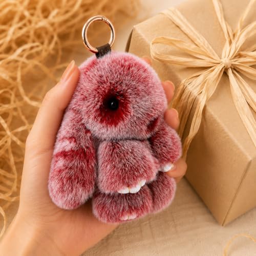 Cute Plush Bunny Keychain, Soft Fluffy Bag Charm for Backpacks & Purses - color: Gray