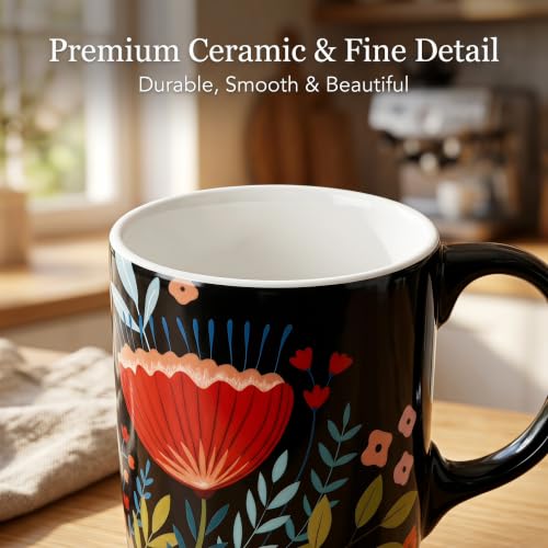 Topadorn 17oz Ceramic Travel Mug with Lid, Botanical Floral Coffee Mug - color: Flower