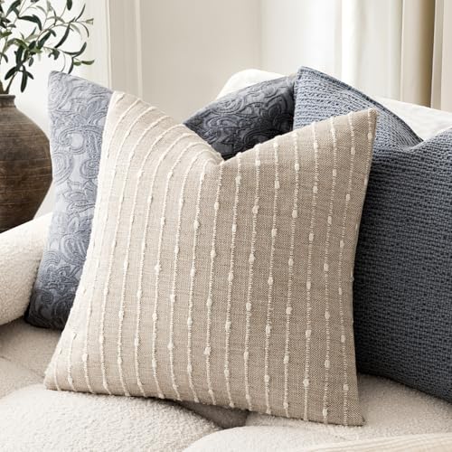Foindtower Decorative Striped Boucle Throw Pillow Cover 18x18 Natural Beige - color: Natural Beige, size: 18" x 18" (Pack of 2)