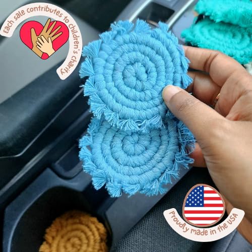 Cotton Car Coasters for Cup Holders, 2PC Car Cup Coasters, Drink Coaster Holder, Cute cupholder Coaster Accessories for Women, Macrame, Boho (Cloudy Day) - color: Cloudy Day