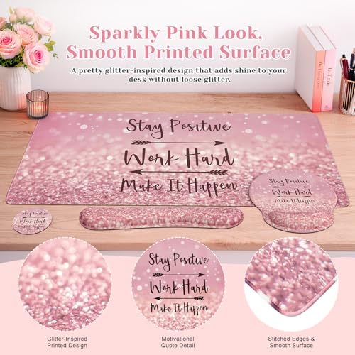 iCasso Pink Ergonomic Mouse Pad with Wrist Rests Set for Desk Accessories - color: 1-Pink Stay Positive