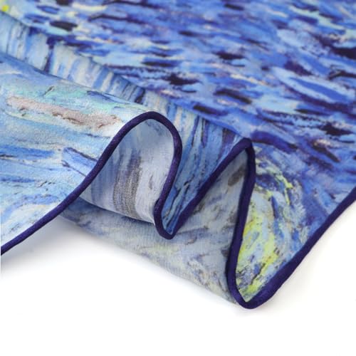 JWSilk Long Charmeuse Silk Scarf Classic Art Print - color: Starry Night By Van Gogh