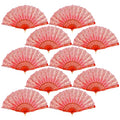 QIRMIZI 10 Pack Folding Handheld Fans,Silk Spanish Fan, Perfect for Weddings, Parties, and Dancing,Red - color: Red, size: 10 PACK