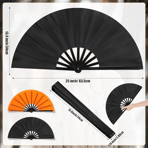 Maitys 2 Packs Large Folding Hand Fans, 13'', Black and Orange - color: Black and Orange