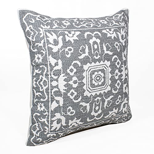 20x20 Inches Medallion Cotton Blend Throw Pillow Covers for Home Decor | Traditional Boho Cushion Covers for Throw Pillows | Perfect for Living Room Couch & Bedroom | Gray/White - color: Gray/White