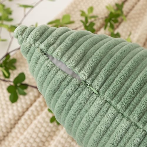 Kevin Textile Striped Corduroy 16”x16” Pillow Covers 2 Pack, Sage Green - color: Sage Green, size: 16" x 16" (Pack of 2)