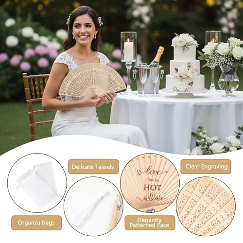 24 Set Wedding Fans for Guests and Bride, Handheld Foldable Wood Fan Party Favor with Organza Bags and Tassels for Wedding Party Favors and Bridal Shower - color: White&wood1