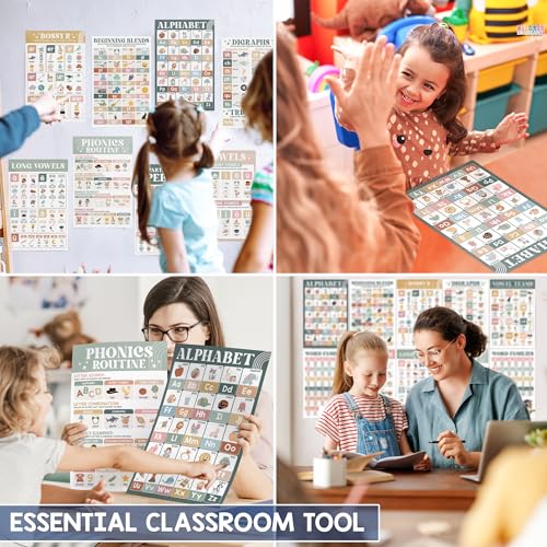 BEAWART Phonics Posters, 15 Pack 11x17 Boho ESL Educational - color: Boho Phonics
