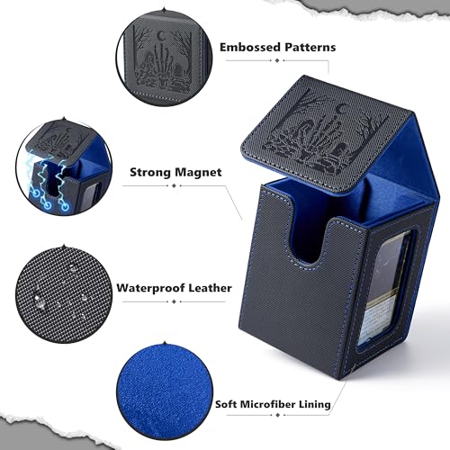 Venssu Zombie Themed MTG Deck Box with Commander Display (Black and Blue) - color: Zombie