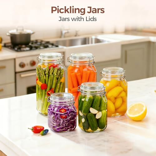 ComSaf Large Square Glass Jars with Airtight Lids 78 oz 3 Pack Wide Mouth - size: 78 fl oz x 3