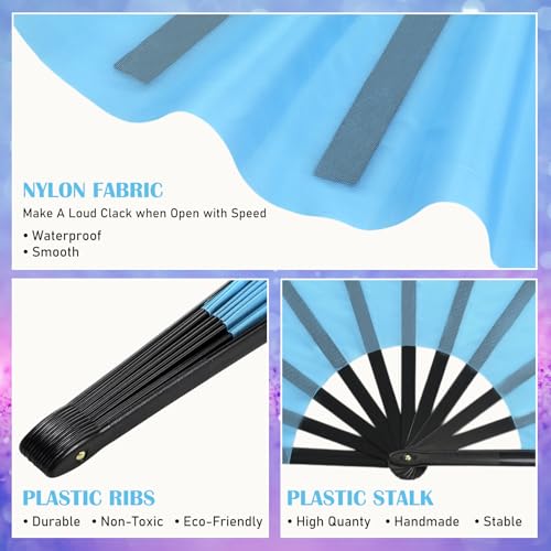 Maitys 2 Packs Large Folding Hand Fans, 13'', Purple and Light Blue - color: Purple and Light Blue