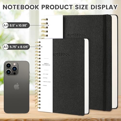 Spiral Notebook - 8.5 x 10.98 Inch Large Hard Cover Notebook with Elastic Band & Pocket, 180 Pages, Lay Flat Wirebound Journal for Work, School, Planning & Note Taking Black - color: 002-Black-1pack, size: A4-180 pages
