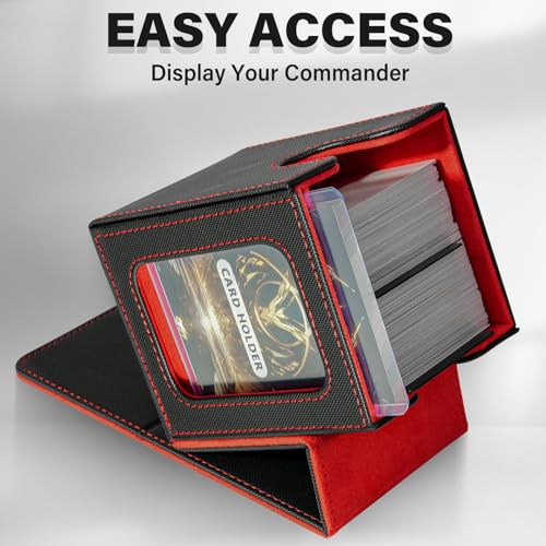 Card Deck Box for MTG Commander, Deck Case Holds 100 Double-Sleeved Cards - color: Black & Red, size: 1 Box
