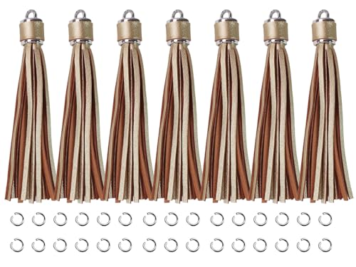 4.3'' Metallic Gold Leather Tassels 12Pcs with Silver Caps - color: Metalic Gold