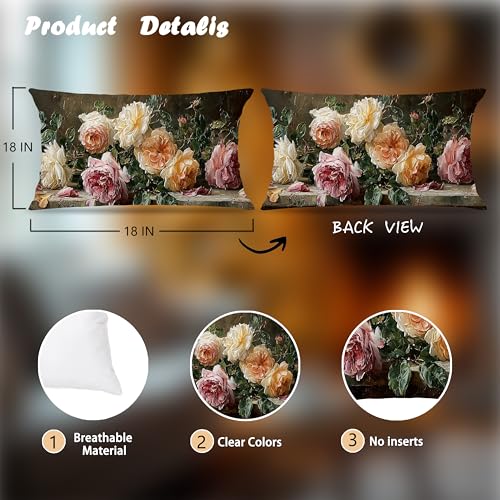 Vintage Floral Rectangle Pillow Throw Cover 20x12 Decor, Shabby Chic Rustic Cottagecore Decorative Throw Pillow Covers Double-Sided Set of 2 - color: A-rose-7, size: 20" x 12" (Pack of 1)