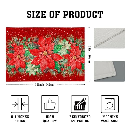 Red Poinsettias Placemats for Dining Table Set of 4, 12 x 18 Inch Red White Floral Xmas Tabletop Mats Red Rectangle Table Mat for Winter Holiday Party Kitchen Table Decor - color: Red Poinsettias