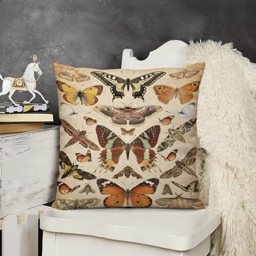 Vintage Butterfly Throw Pillow Covers Butterflies Pattern Decorative Square Animal Print Cushion Pillowcases for Couch Sofa Home Living Room Car Decor 16x16in - color: Beige-orange, size: 16" x 16" (Pack of 2)