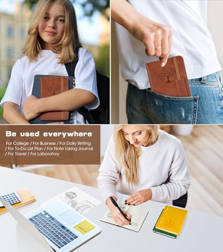 Biuwory A6 Leather Pocket Notebook, 140 Lined Pages Hardcover Small Journal - color: Brown, size: Lined-140 Pages (3.7"×5.7")