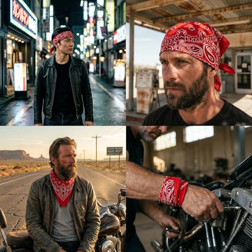 The Peacock Crew Premium Soft Cotton Bandanas Pack for Men and Women Paisley 22 x 22 inches - color: Pack of 10 Original Red