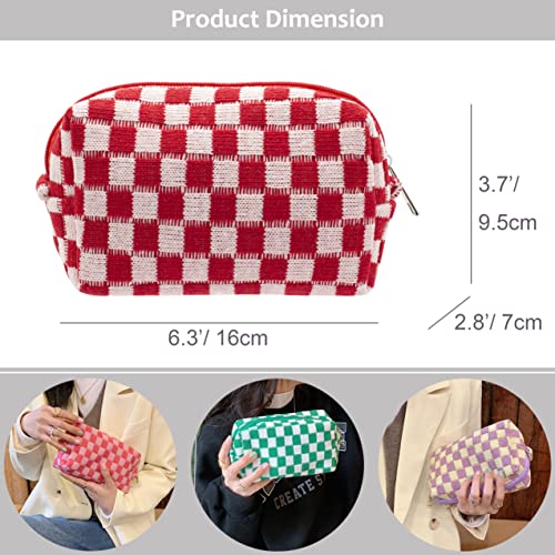PAZIMIIK Checkered Makeup Bag for Purse, Small Travel Cosmetic Pouch,Red - color: Red