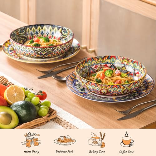 Henten Home Ceramic 50 oz Pasta Bowls, Shallow Soup Bowl Set of 2 - color: Set A