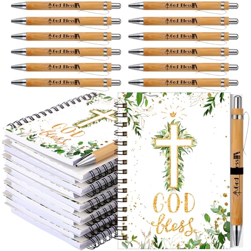Resurhang 24 Pcs Christmas Christian Gifts Bulk God Bless Notebook Pens - style: First Communion