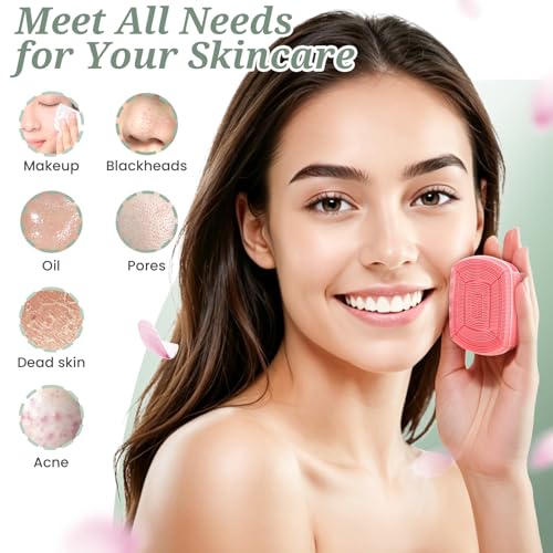 Silicone Face Scrubber & Lymphatic Contour Face Brush Set, Soft Facial Brush with Unique Side-Bristle for Gentle Exfoliating & Deep Cleansing, Lymphatic Drainage Massager for Sculpting(Pink) - color: Pink Set