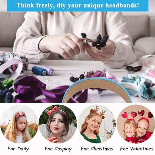 Wecoe 10 Pack Satin 1.3 Inch Wide Light Blue Headbands for Women & Girls - Non-Slip Fashion Hair Accessories for DIY Holiday Costume, Diademas Coreanas Para Mujer - color: Light Blue