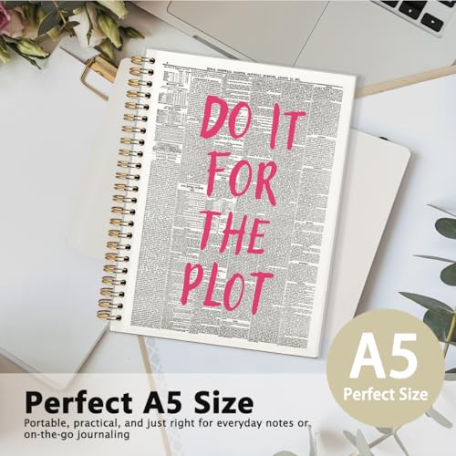 Trendy Positive Affirming Notebook Journal, Do It for The Plot Spiral Notebook, Retro Newspaper Aesthetic Hardcover Notebook Spiral Bound Writing Journals for Schools Classrooms 5.5x8.3 - color: 05-Do It for The Plot(White)