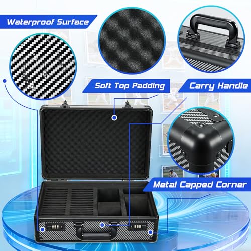Graded Card Case with Individual Slots Storage Box, Trading Card Cases for Sports Cards with Combo Lock, Card Slab Case for Baseball Cards Storage, Graded Cards Display Box X-Large - color: Black with Slots