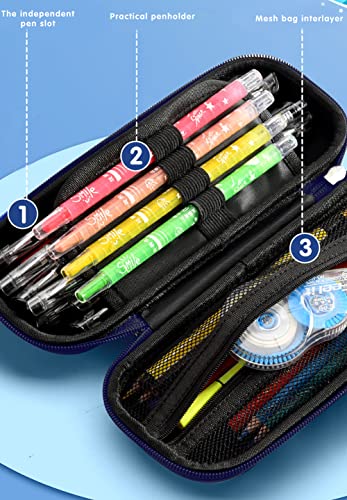 3D Space Rocket Pencil Case for Kids Boys, Waterproof Pencil Box with Compartments Pen Pouch (Dark Blue) - color: Space Rocket