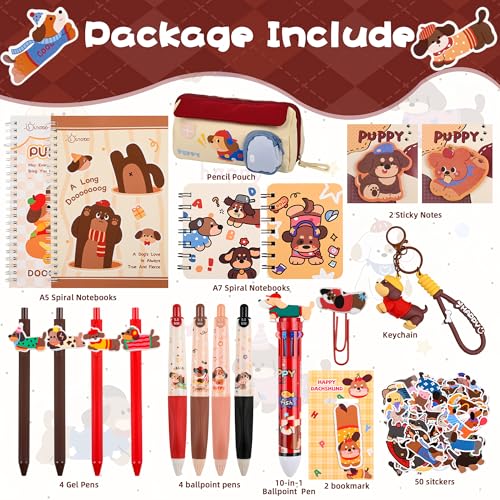 Ulema Cute Dachshund Gifts for Women, 70Pcs Stationery Set Birthday Gifts for Boys Girls Back to School and Classroom Rewards Office Supplies with Dachshund Muticolor Pen, Pencils, Sticky Notes etc. - style: Dachshund