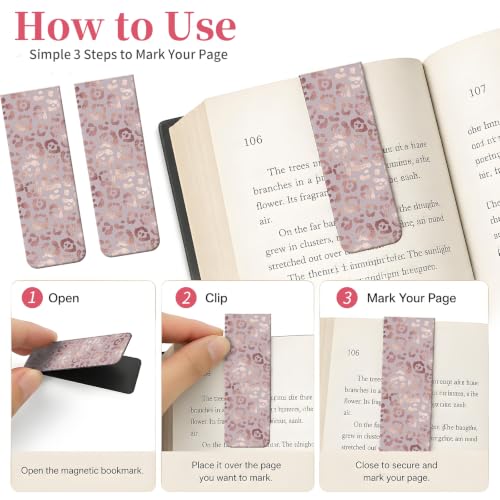 5 Pieces Magnetic Bookmarks, Cute Magnet Bookmark Clips, Colorful Page Markers for Books, Reading Supplies for Book Lovers, Women and Men Glitter Pink Leopard - color: Glitter Pink Leopard