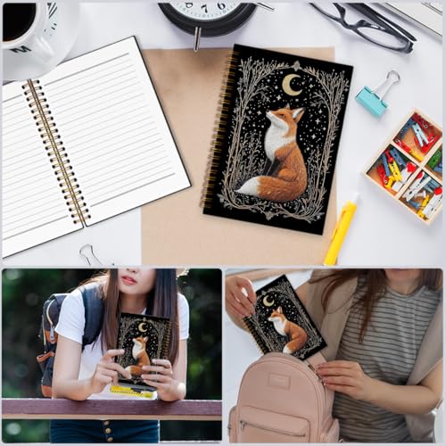 nvucamd Gothic Moonlit Fox Spiral Notebook, Vintage Celestial Moon Fox Journal Notebook, Witchy Cottagecore Botanical Journaling Notebooks for Women Men, Retro Animal Gifts Office Supplies, 5.5x8.3In - color: fox