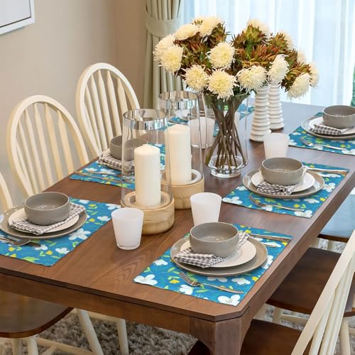 Yellow and White Flowers Placemats Set of 6 12x18 Inch - color: Light Blue, size: Set of 6