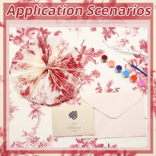 Benvo 20 Sheets Floral Print Tissue Paper 20 inch x 29 inch Decoupage Paper Decorative Tissue Gift Wrapping for DIY Art Craft Spring Wedding Birthday Baby Shower(Style C) - color: Red Peony