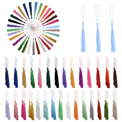 Mini Tassel Charms, 90pcs Multi-Color Tassels with Hanging Loop Mini Handmade Craft Tassels Charms for DIY Jewelry Necklace Making Accessories - color: 30 Colors-13cm
