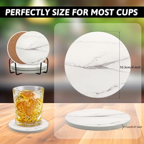 Absorbent Ceramic Drink Coasters Set of 4 Round 4 Inch - style: 4 coasters Style A