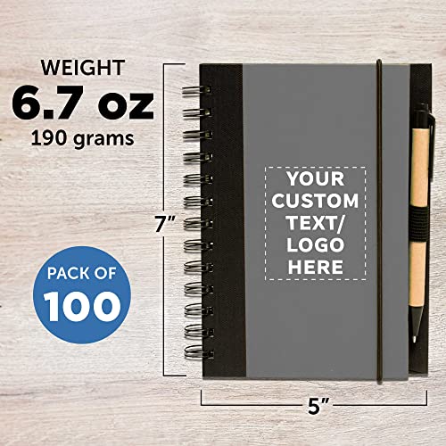 DISCOUNT PROMOS Custom Eco Block Notebooks with Pens Set of 100, Personalized Bulk Pack - Perfect for School, Office, Business, Home - Smoke - color: - Custom - Smoke, size: 10/50/100 notebooks