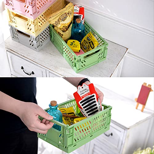 4 Pack Pastel Crates for Storage, Plastic Folding Basket, Colorful Small Storage Containers for Bedroom Office Classroom Bathroom Desktop Drawer Organizer Decor (9.8x6.5x3.8inch) - size: Medium