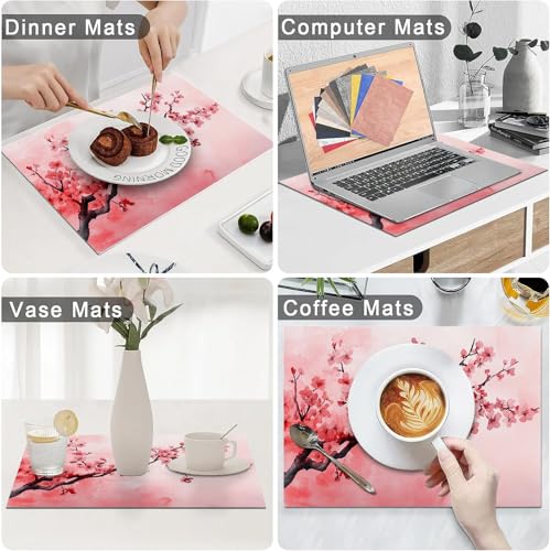 Japanese Cherry Blossom Placemats Set of 4, Pink Sakura Floral Place Mats, Flower Waterproof Washable Table Mats for Home Party Indoor Kitchen Dining Table Decoration 12x18 Inch - color: Cherry Blossom, size: Set of 4