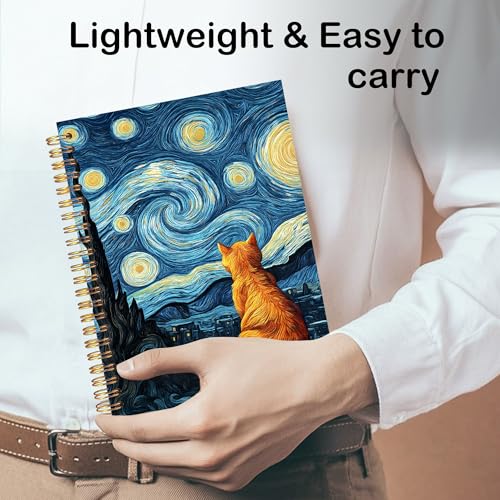 Spiral Notebook 8.3x5.5 Inches, Starry Night Cat Journal, Van Gogh Inspired Orange Cat Notebook, Aesthetic Art Lined Writing Notebook - color: Starry Night Cat