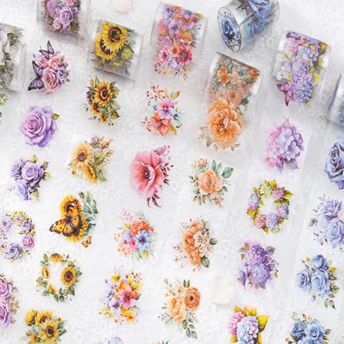 8Rolls Floral Washi Tape Set Flower PET Tapes Stickers for Crafts