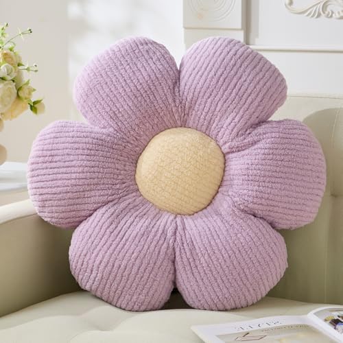 Flower Pillow,19.6" Daisy Pillow Purple Throw Pillows - color: Purple+light Yellow, size: 19.6"