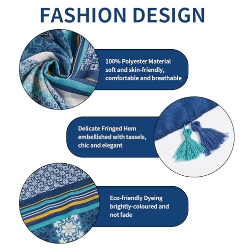 QIUTIMIY Scarf for Women Lightweight Soft Floral Leopard Printed Scarves Fall Winter Fashion Shawl Wrap with Fringe - color: Flower-blue Green