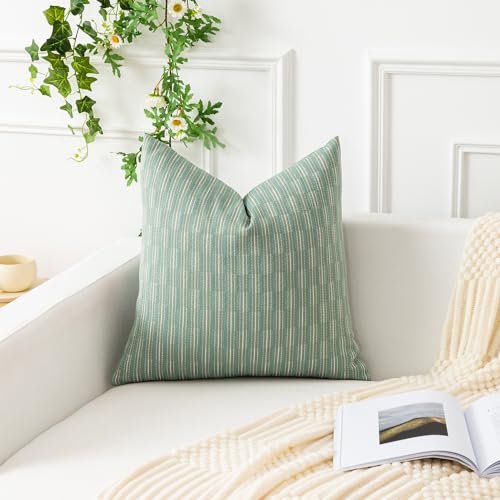 Kevin Textile Pillow Covers, Square Throw Pillow Covers Set of 2, Spring Boho Woven Texture Linen Decorative Burlap Pillow Cases for Couch Bedroom Living Room, 18x18 inch, Sage Green - color: A-sage Green, size: 18" x 18" (Pack of 2)