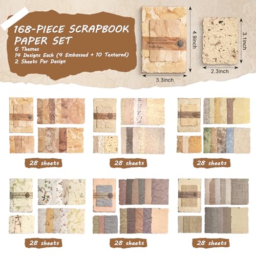 168 Sheet Vintage Scrapbook Paper Set, 6 Packs Vintage Decorative Paper，for Letter Writing，Scrapbook paper，Junk Journal Supplies，DIY Collage，Card Making Supplies，Collage Background - color: H
