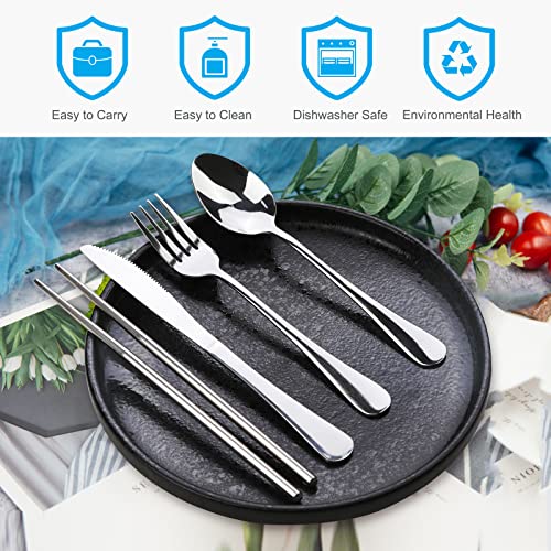 Portable Silverware Set with Case, Lengnoyp Travel Camping Utensils Set, Premium Stainless Steel Travel Cutlery Set - color: Thick 5 PCS