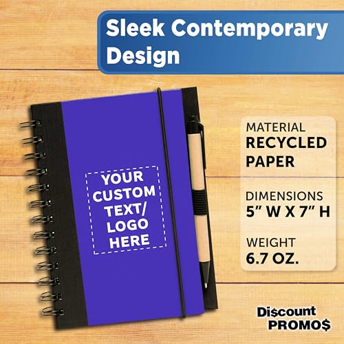 DISCOUNT PROMOS Custom Eco Block Notebooks with Pens Set of 10/50/100, Personalized Bulk Pack - Perfect for School, Office, Business, Home- Blue - color: - Custom – Blue, size: 10/50/100 notebooks